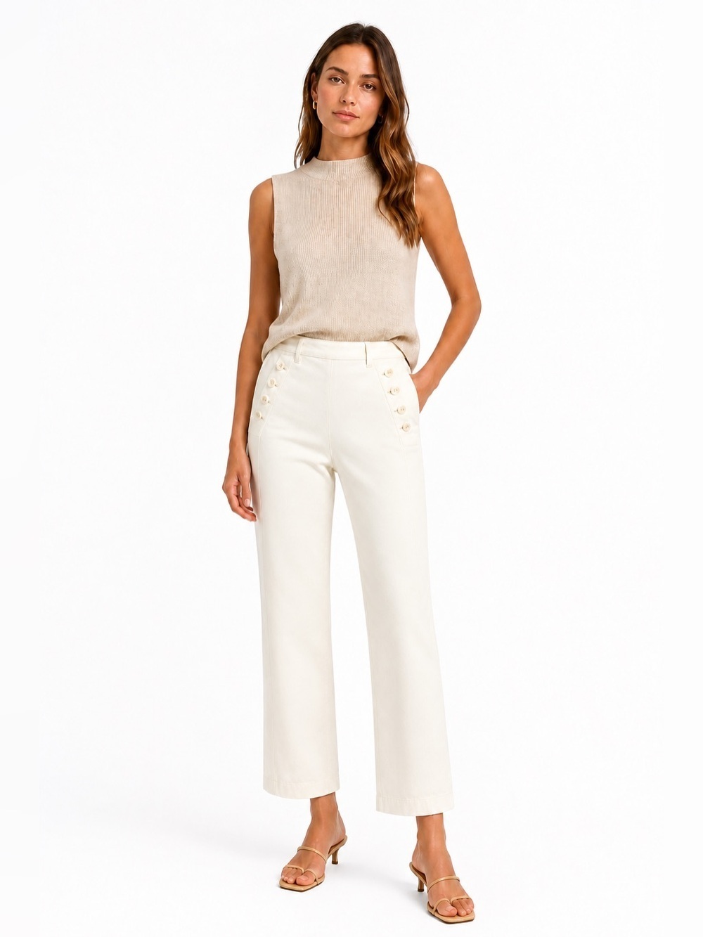 Anthropologie Pilcro Ivory Sailor Wide Leg Pants Size 29 retro pirate boho chic